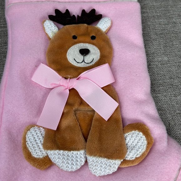 St Nick's Choice Baby's First Christmas Reindeer w/ Bow Stocking Pink - Picture 3 of 8